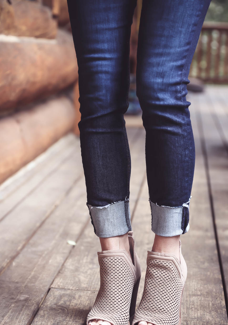 Denim Trends, Rag & Bone cuffed skinny jeans, high rise dark wash, with vince camuto booties