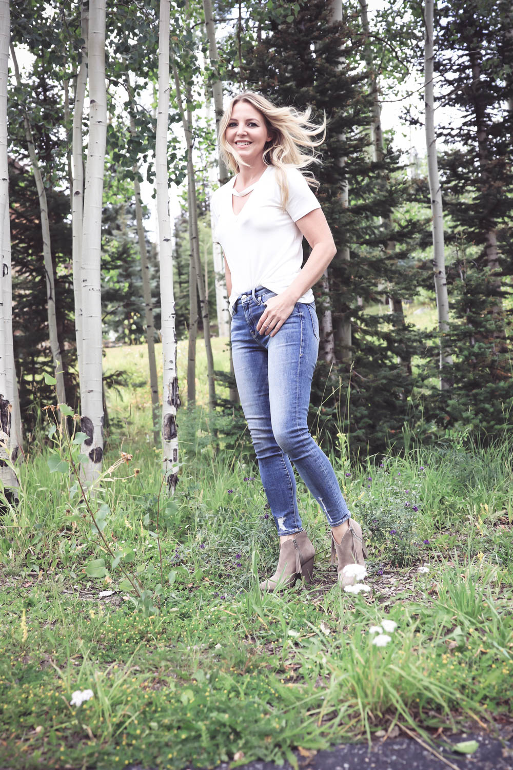 Ankle Boots, How to wear skinny jeans with ankle boots, try cropped jeans, by fashion blogger over 40, Erin busbee, Telluride, Colorado