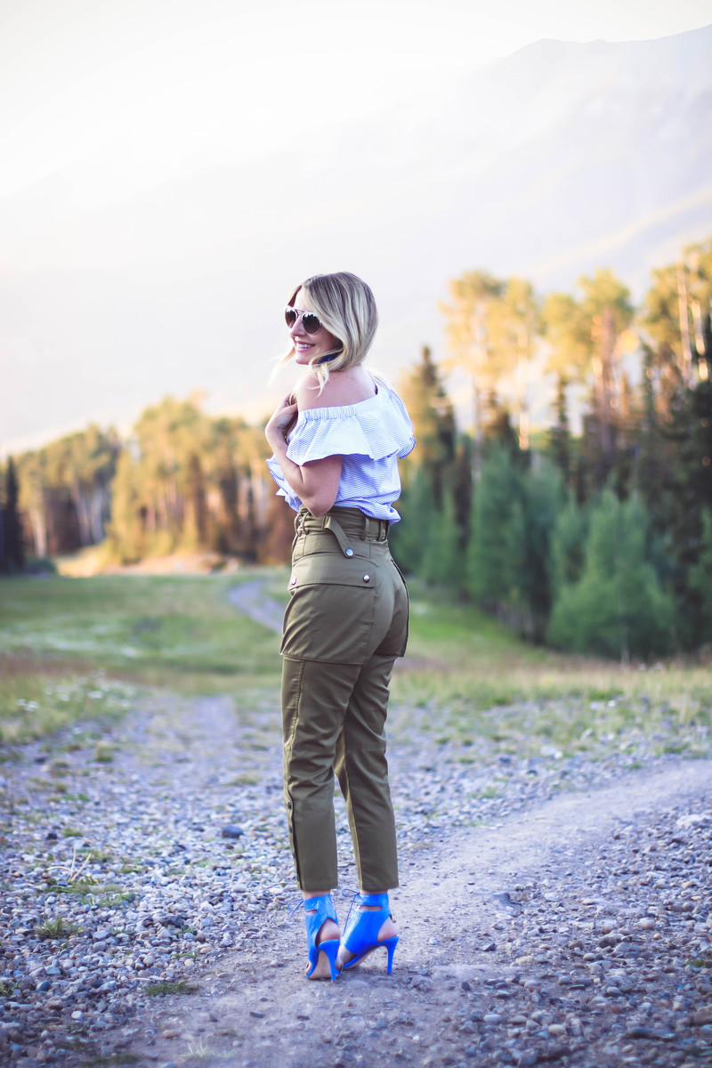 Edgy Pants, by Marissa Webb, Belle Pants, cargo pants on fashion blogger over 40, Erin Busbee, Busbee Style from Telluride, Colorado