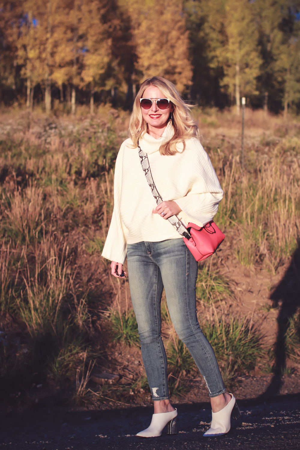 White Shoes, white mules, fashion blogger, Erin Busbee of Busbee Style wearing Who What Wear for Target white mules with Anthropologie sweater and Good American cropped skinny jeans