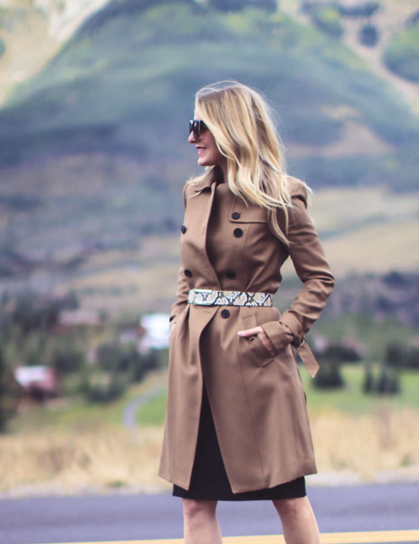 Trench Coat Styled 5 Ways | Fashion Over 40 | Busbee Style, little black dress, strappy heels, belt