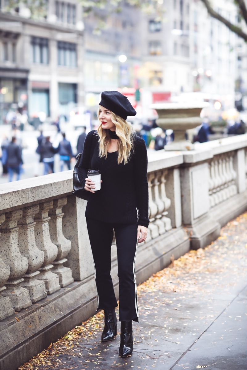 December favorites featuring a wool, black beret hat on fashion blogger Erin Busbee of Busbee Style in New York City, fashion over 40