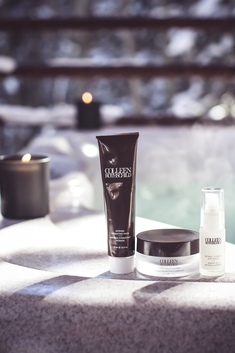 Spa Day, how to have a spa day at home, featuring colleen rothschild featuring retinol supreme eye serum, intense hydrating mask and clarifying detox mask in telluride, colorado
