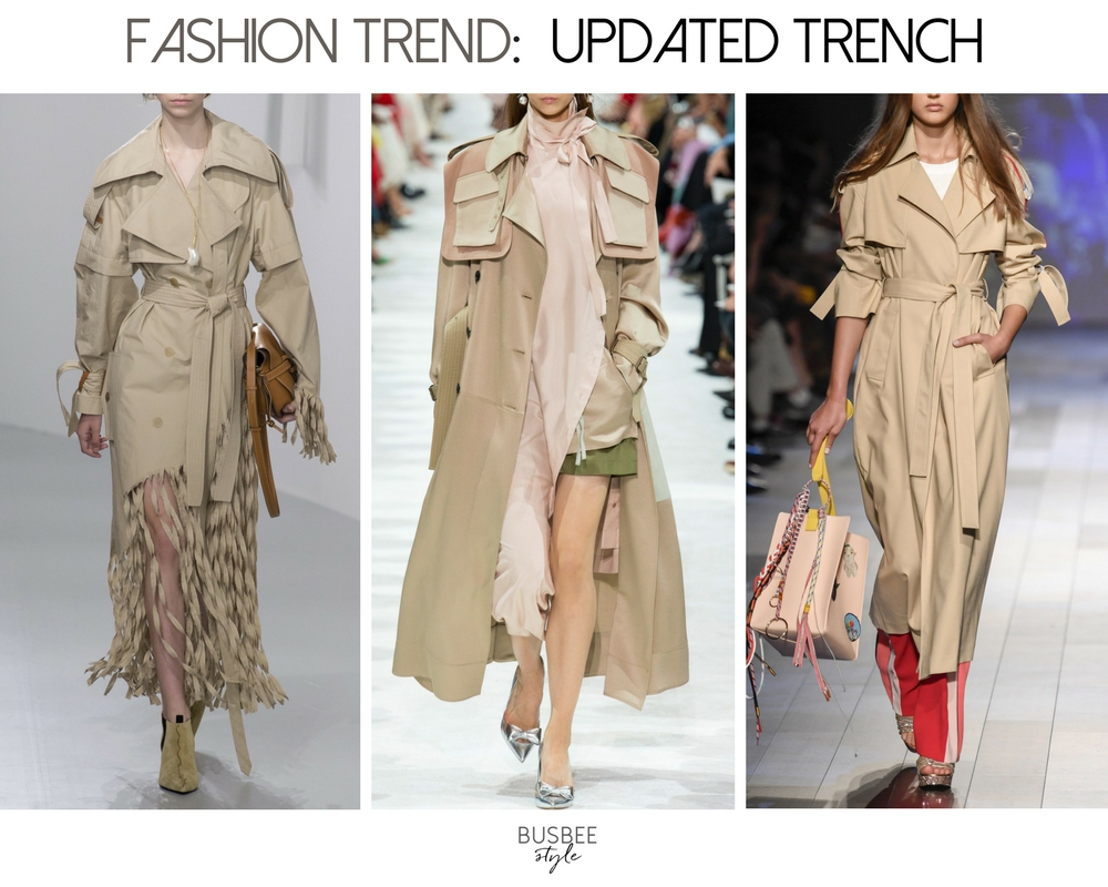 Spring Fashion Trends 2018, the updated trench includes trench coats with ruffles, tie wrists, bows, flared silhouettes, very feminine updates...one of the trends of the season, fashion trends for the season, curated by fashion blogger Erin Busbee of Busbee Style