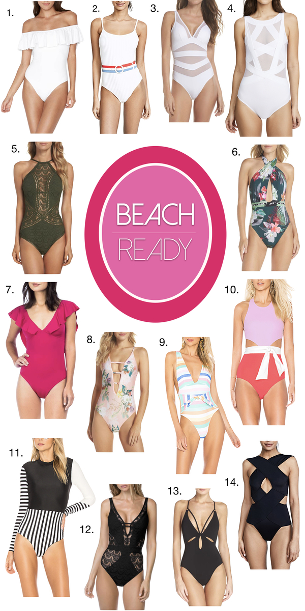 One-Piece swimsuits, curated picks by fashion blogger over 40, Erin Busbee of BusbeeStyle featuring Oye, Marysia, Trina Turk, Becca, Robin Piccone, 