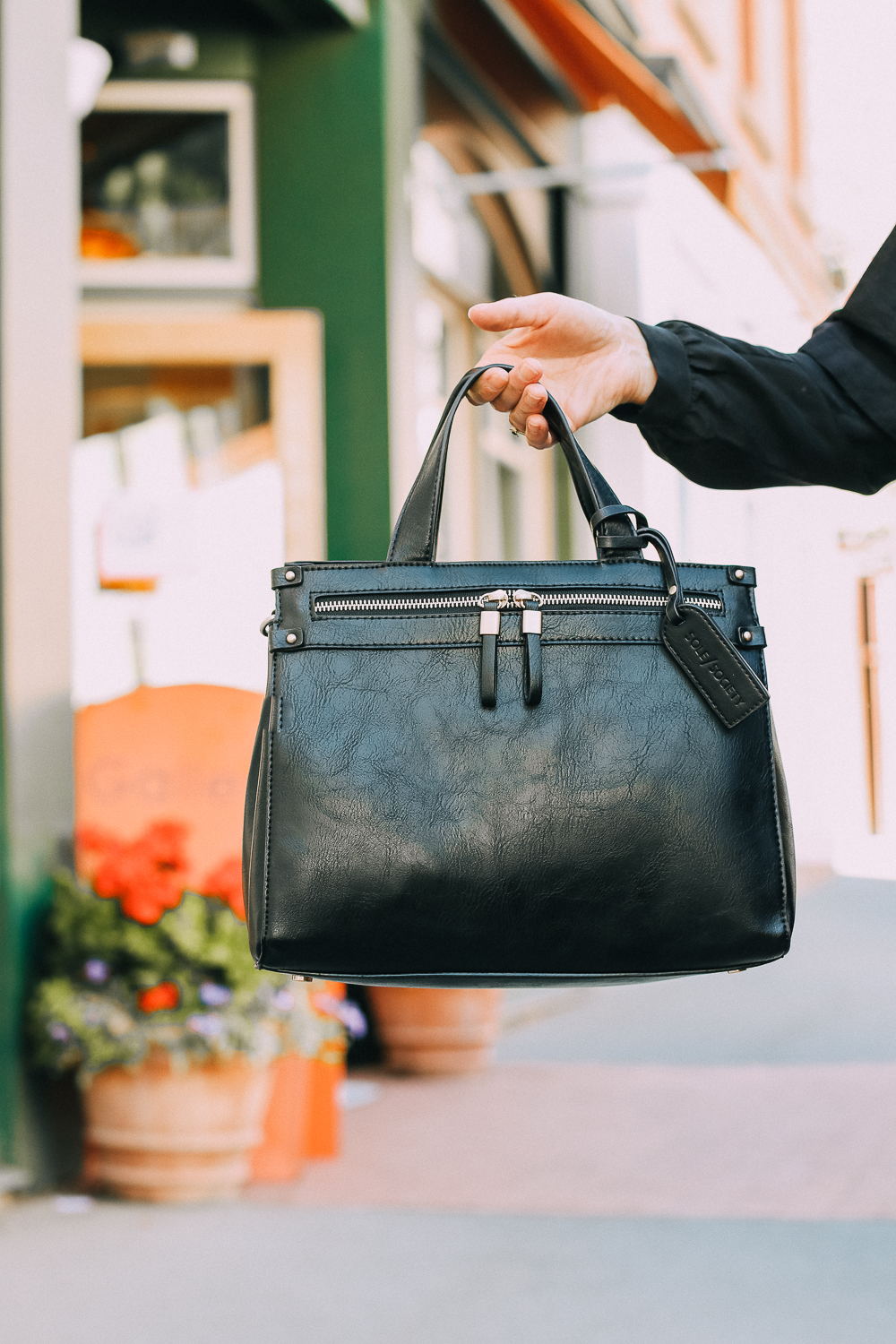 Vegan leather black satchel from Sole Society