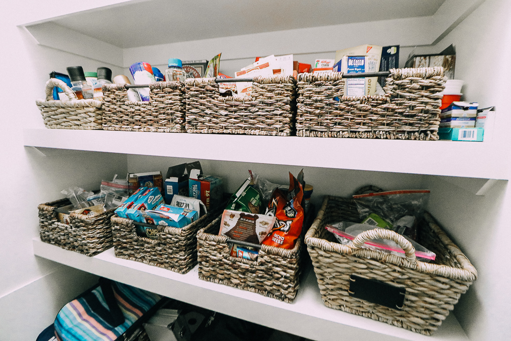 Top 5 Kitchen essentials modern mountain kitchen including baskets for food storage in the pantry