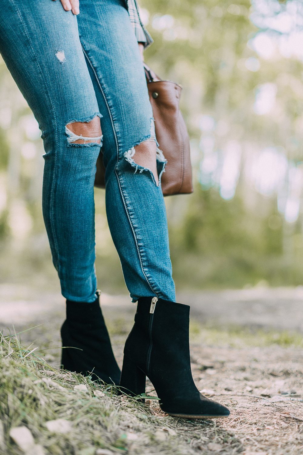 Fall Booties 2018 featuring Vince Camuto black suede side zip booties with a veronica beard plaid blazer and blankNYC jeans on fashion blogger over 40, Erin Busbee of BusbeeStyle.com, shoes you need this fall