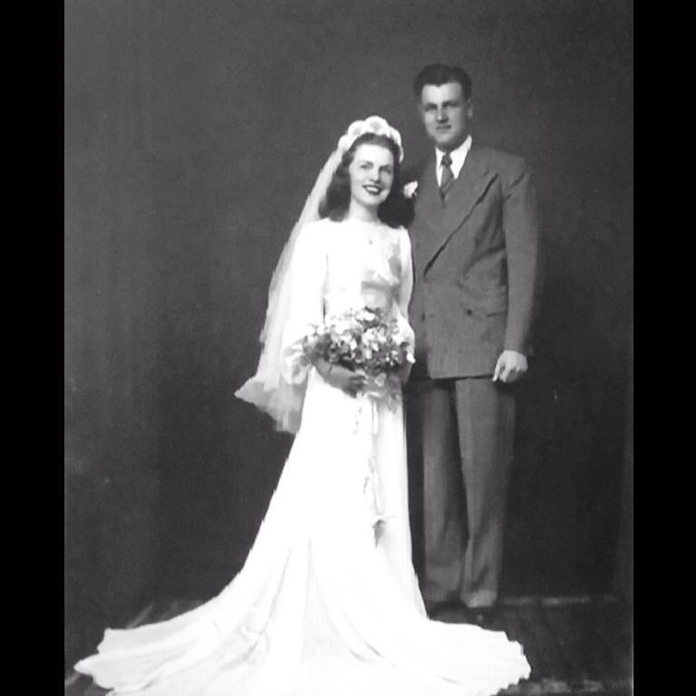Erin Busbee's grandmother, Elizabeth in wedding dress with her husband