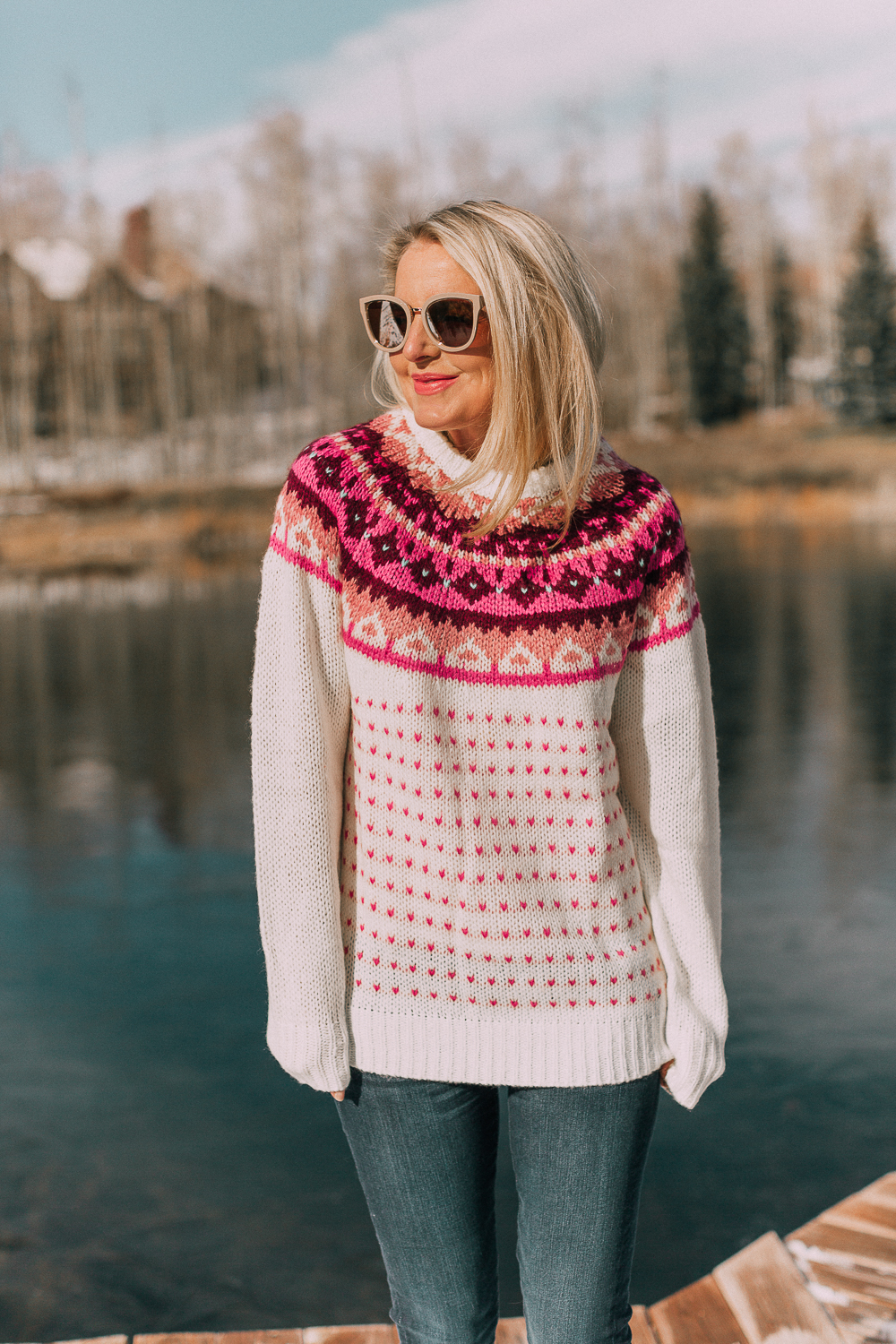 Best sweaters for fall for women 2018 featuring a pink and white fairisle sweater from JCPenney on blonde fashion blogger