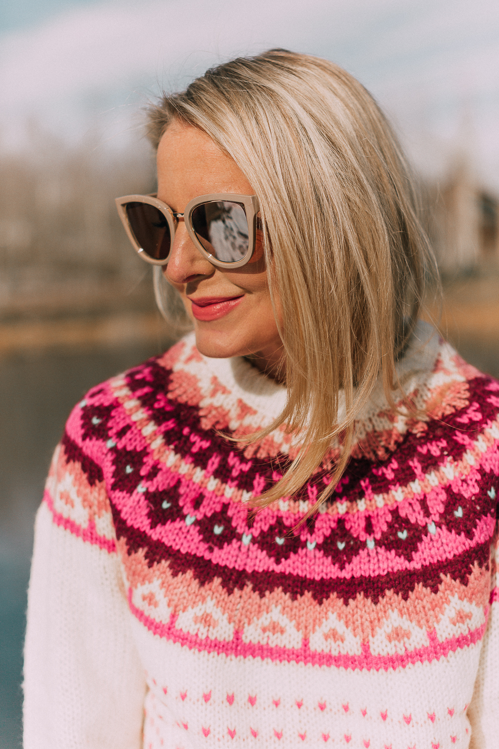 Essential sweaters for fall for women 2018 featuring a pink and white fairisle sweater from JCPenney on blonde fashion blogger