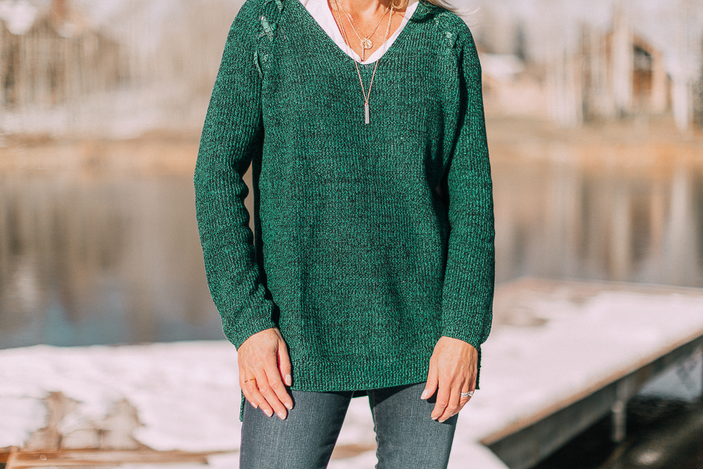 Best sweaters for fall for women 2018 featuring a heathered green tunic sweater v-neck from JCPenney on blonde fashion blogger