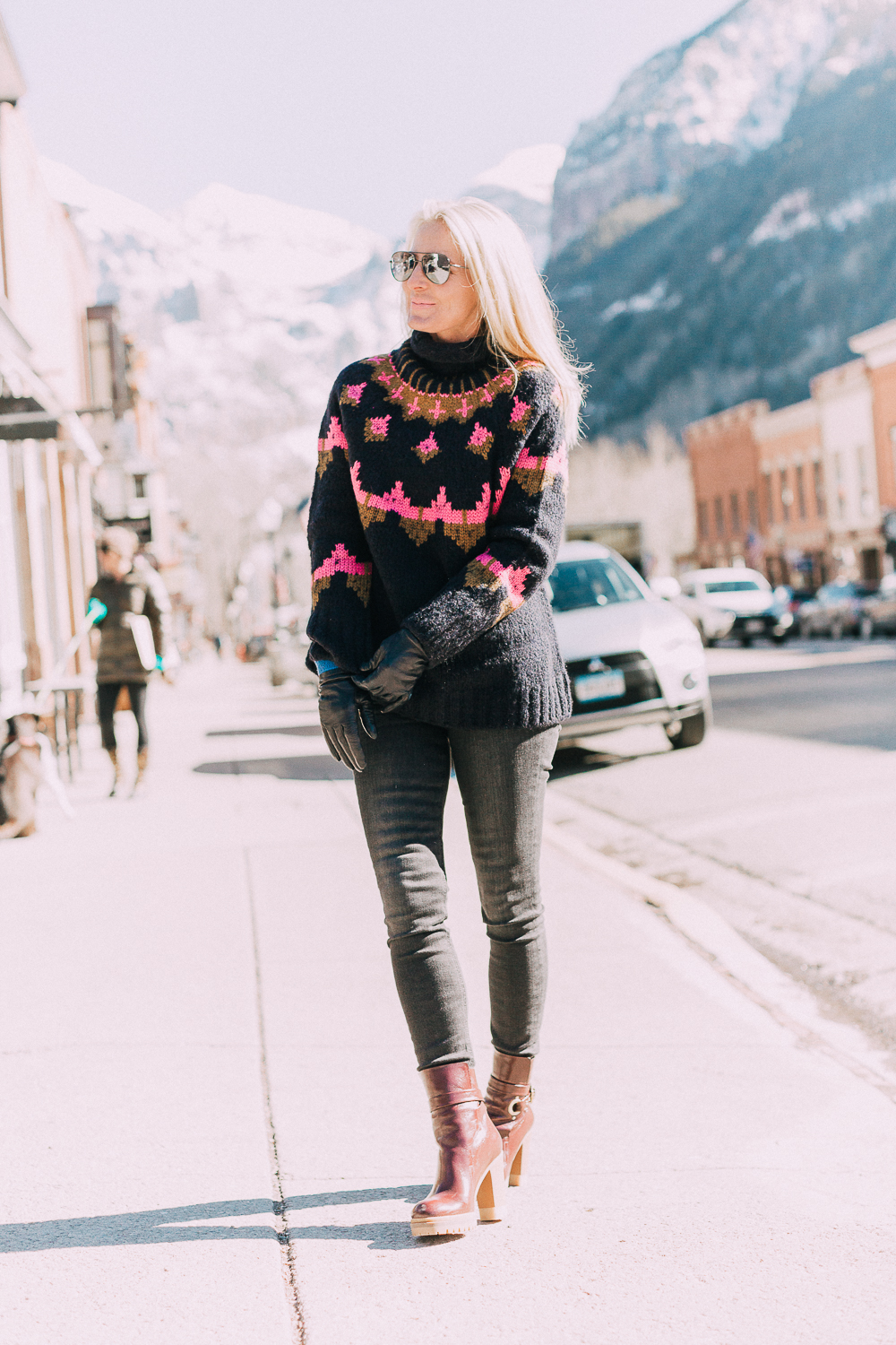oversized chunky sweater by A.L.C. on fashion blogger in Telluride, Colorado