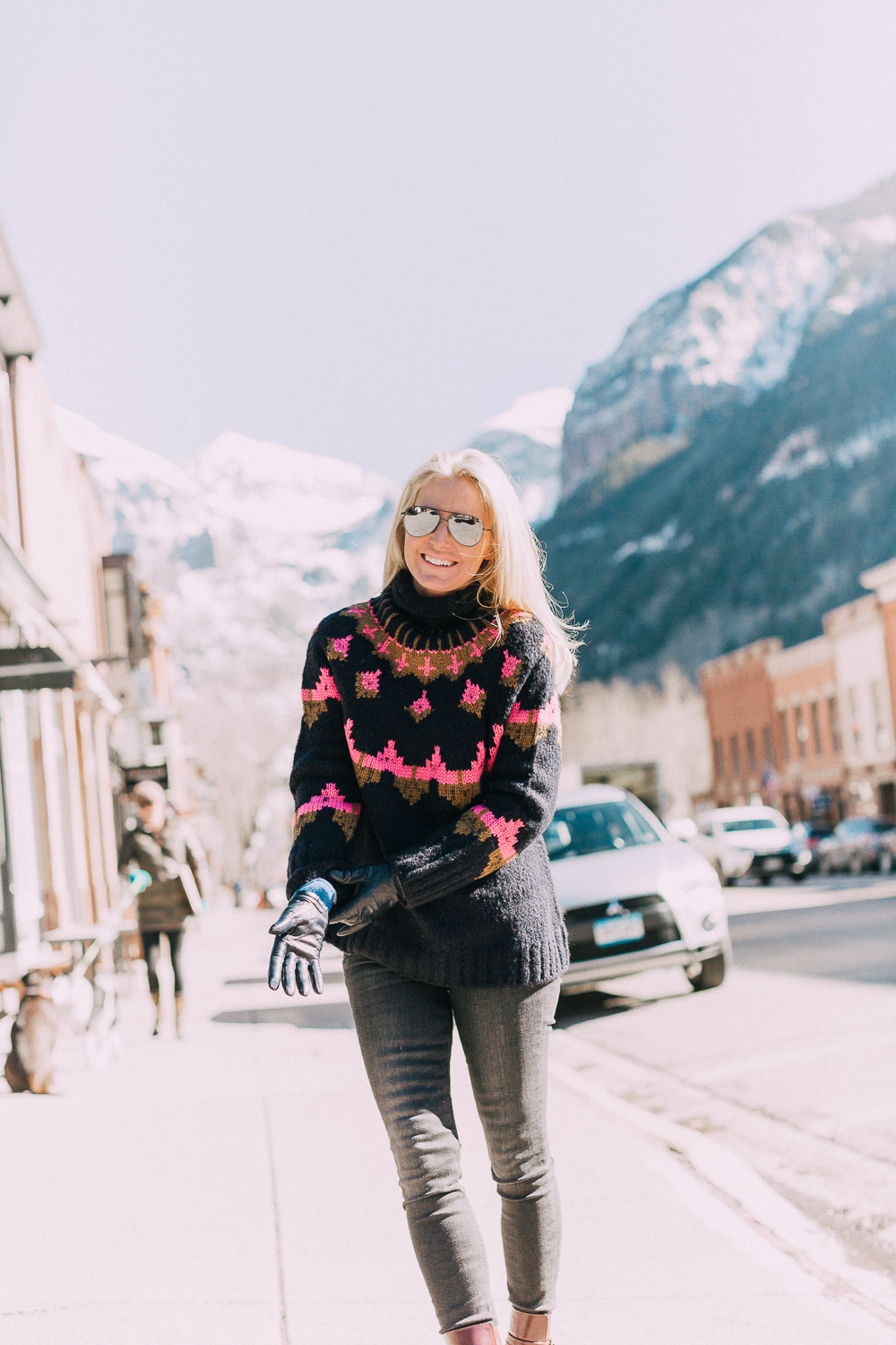 oversized chunky sweater by A.L.C. on fashion blogger in Telluride, Colorado