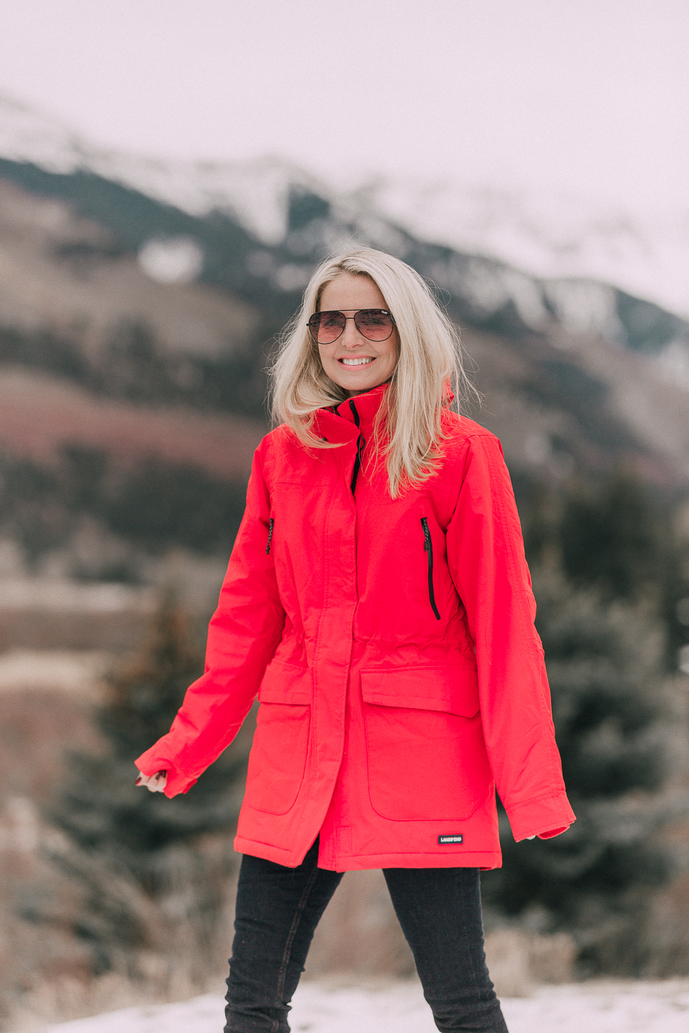 Lands End parka for snow in red in the mountains of colorado