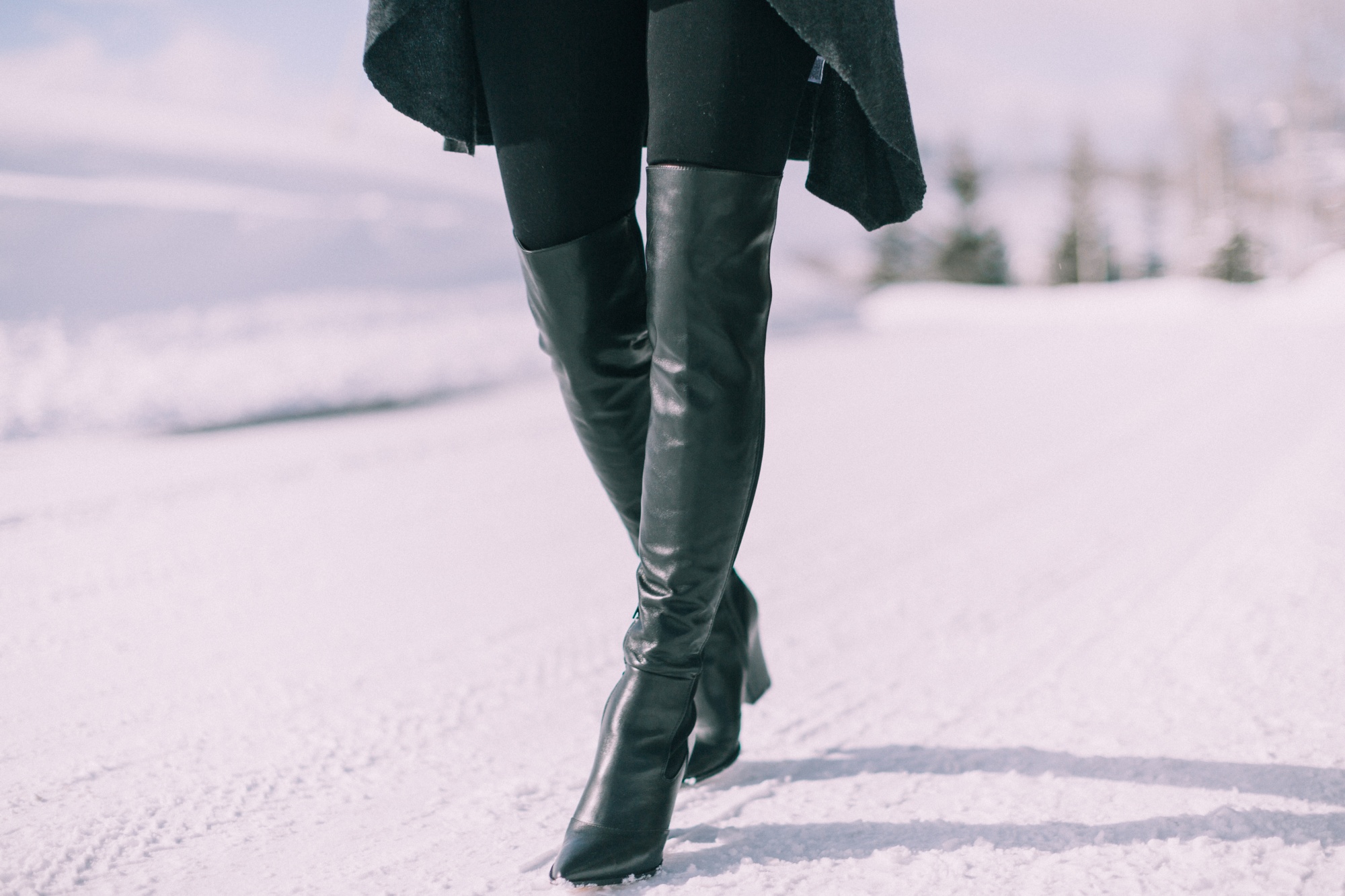 sam edelman Valda black over the knee boots over Spanx seamless leggings in Telluride Colorado