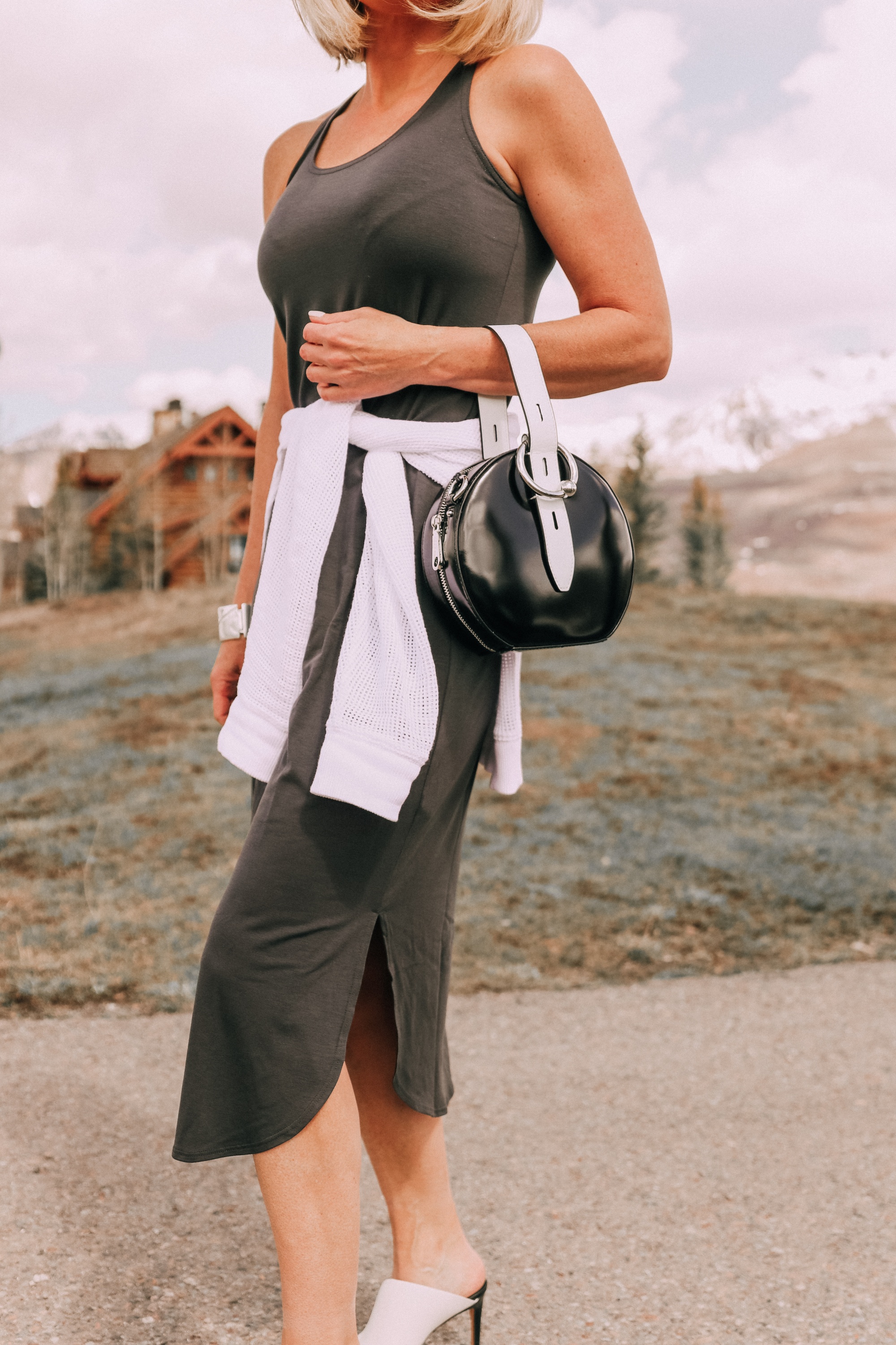 eileen fisher midi tank dress carrying rebecca minkoff kate colorblock circle bag