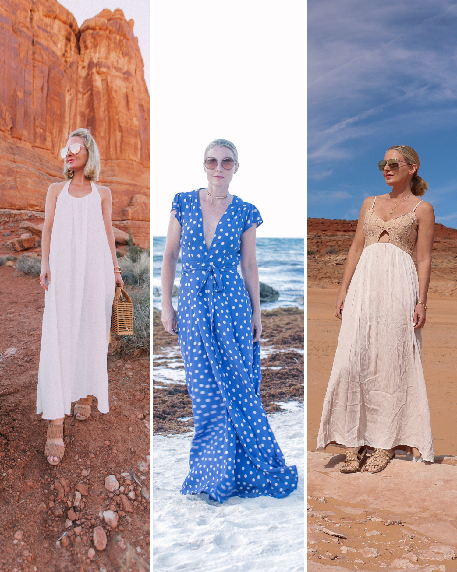 Fashion blogger busbee style wearing maxi dresses by 9seed and Tularosa 
