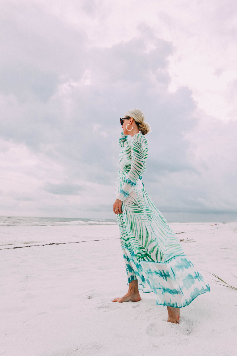 We Are Leone palm print full coverage duster beach cover up on fashion blogger in florida