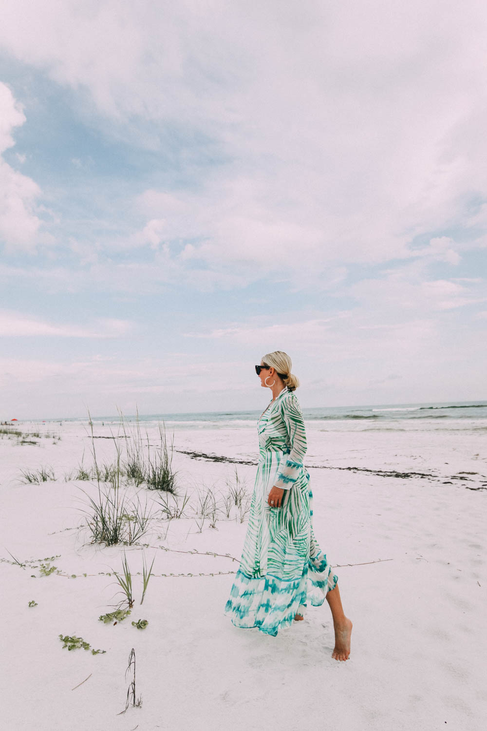 full coverage palm print duster beach cover up on fashion blogger in florida