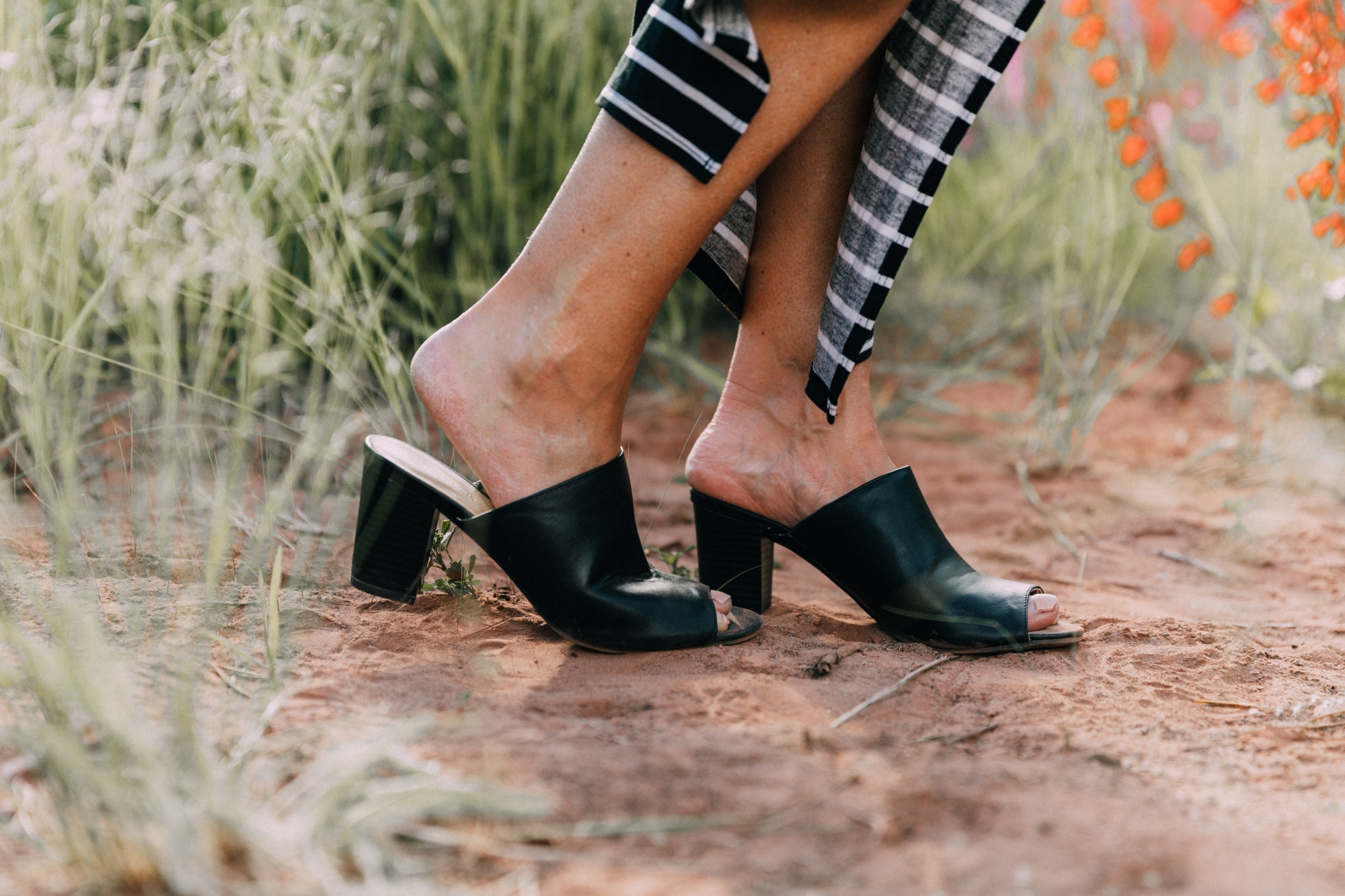 Ways To Wear Stripes, Fashion blogger Erin Busbee featuring black peep toe mules from JCPenney