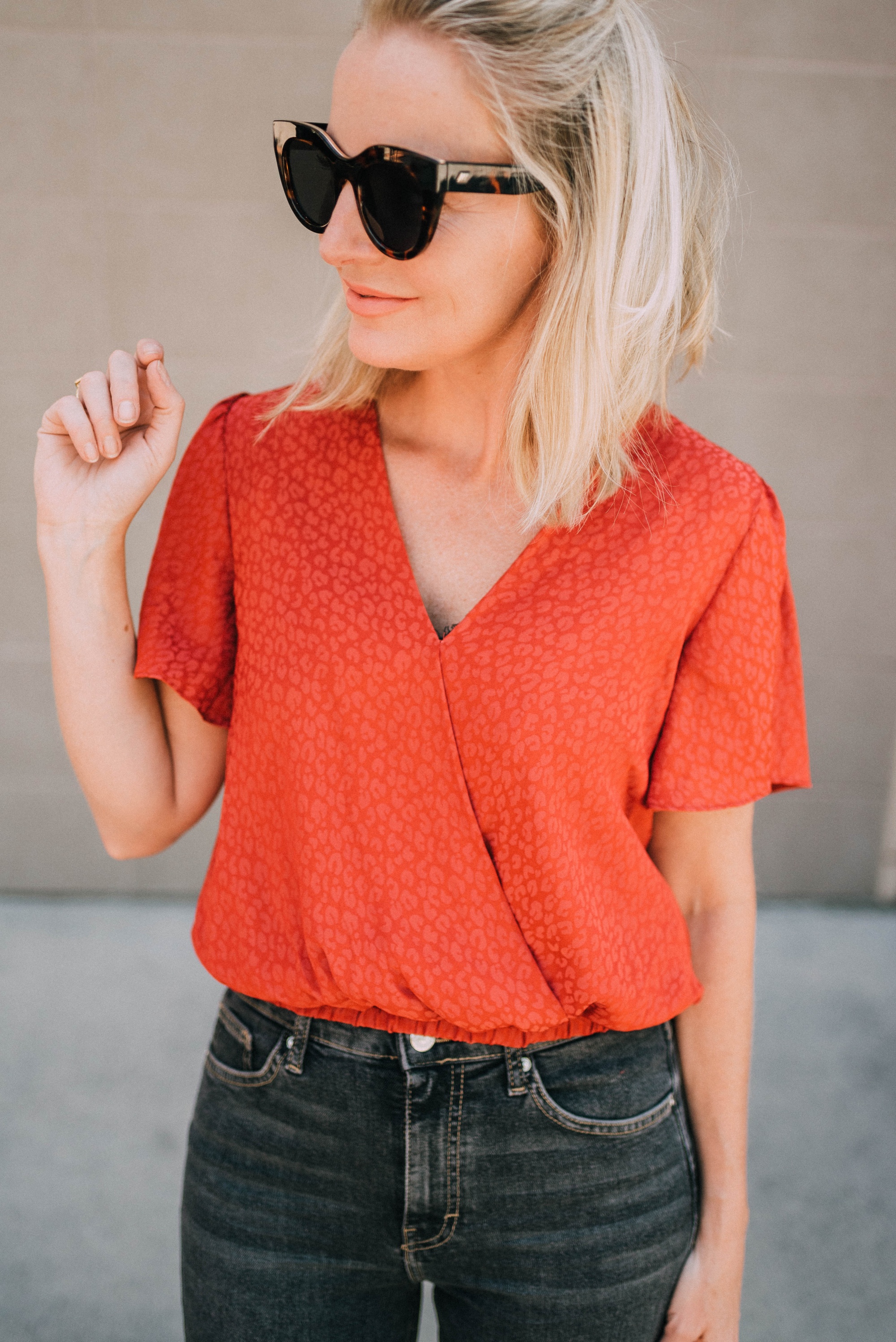 Red, Fashion blogger Erin Busbee of BusbeeStyle.com wearing a red ASTR The Label jacquard top from The Nordstrom Anniversary Sale 2019