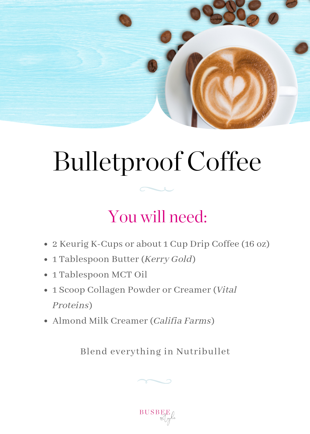 Bulletproof coffee recipe, coffee with butter 