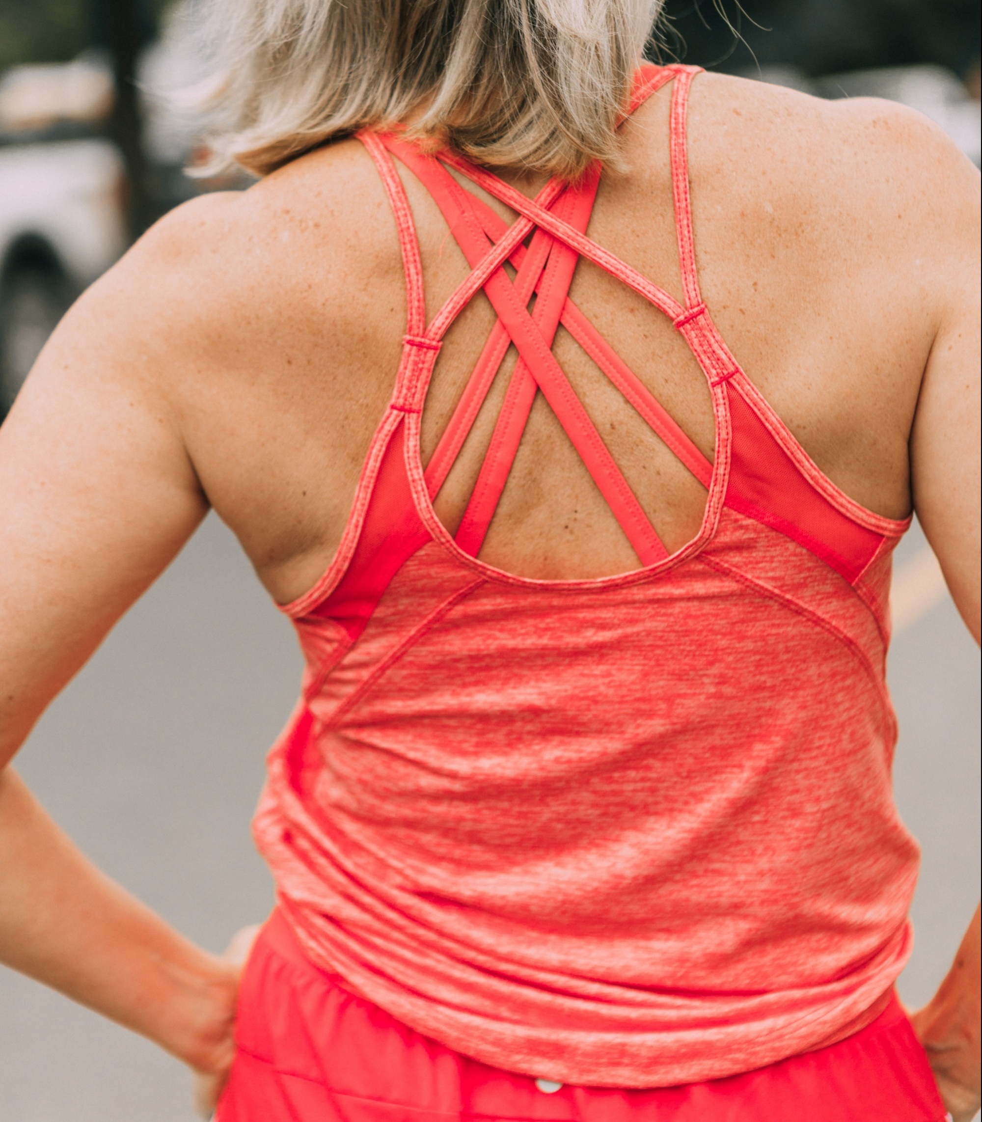 Affordable Activewear From Walmart, Fashion blogger Erin Busbee of BusbeeStyle.com wearing pink racing stripe joggers, pink tank, and pink sports bra by Athletic Works from Walmart in Telluride, CO