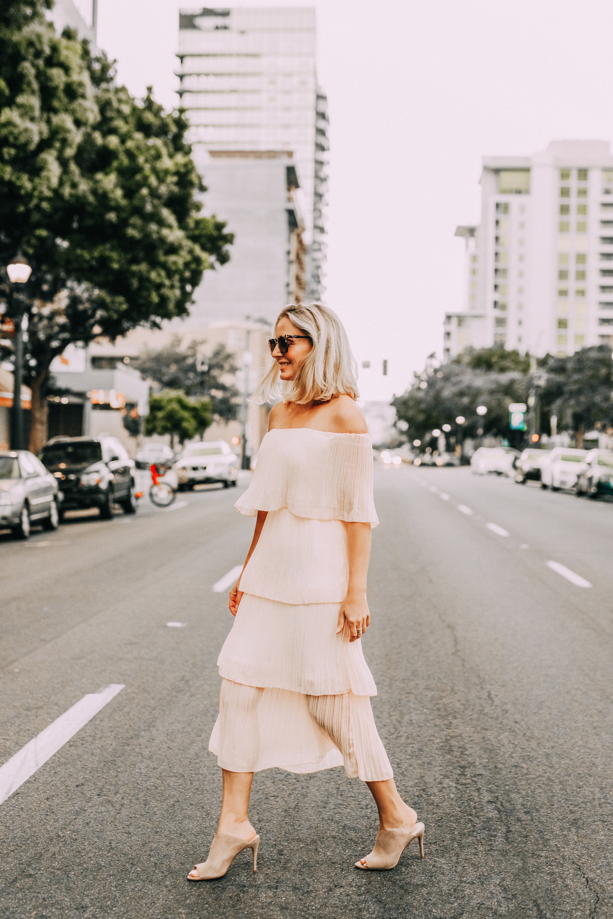 Tiered Amazon Dress, Fashion blogger wearing trending ETCYY tiered ruffle pleat blush dress