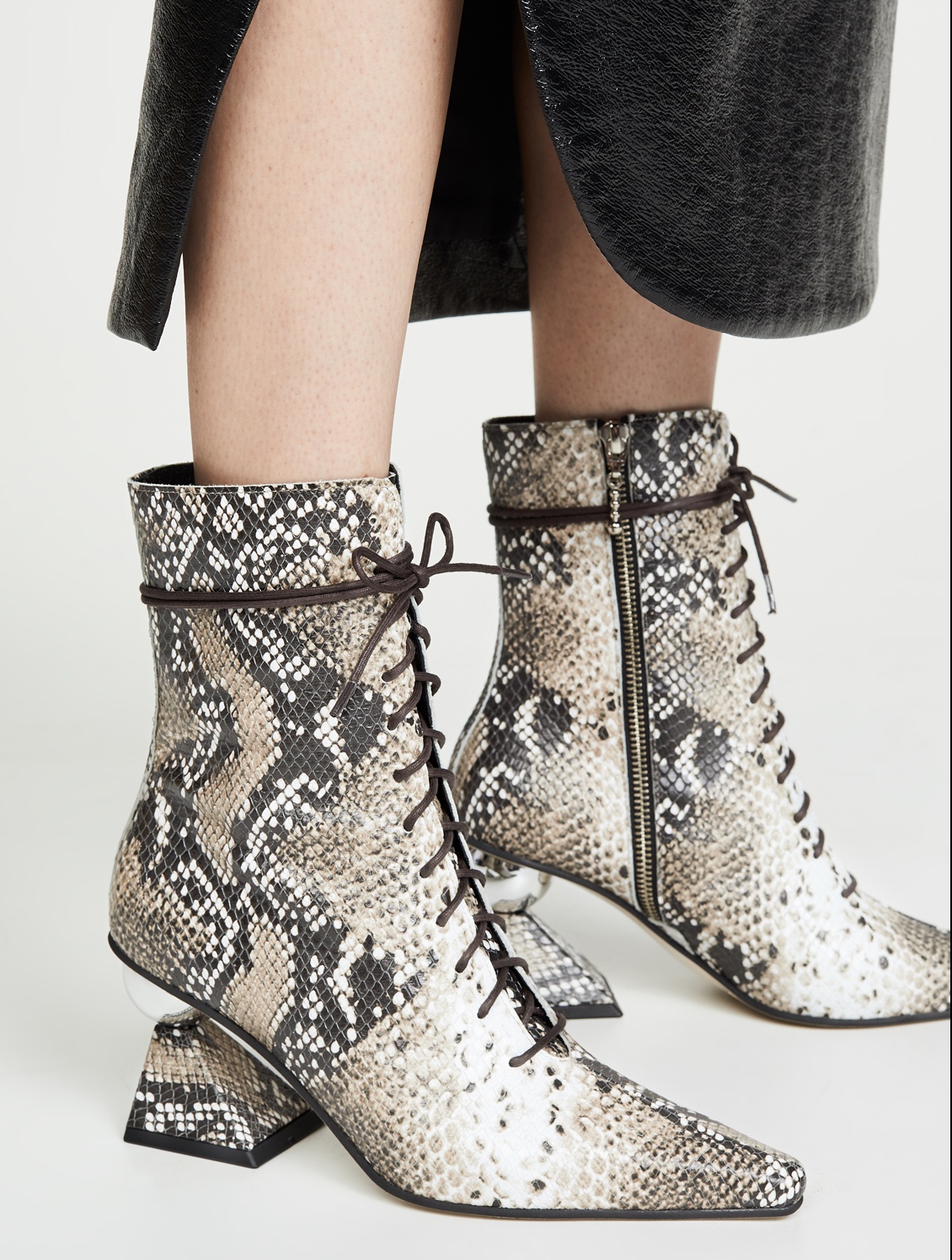 Python print booties by Yuul Yie with sculptural heels