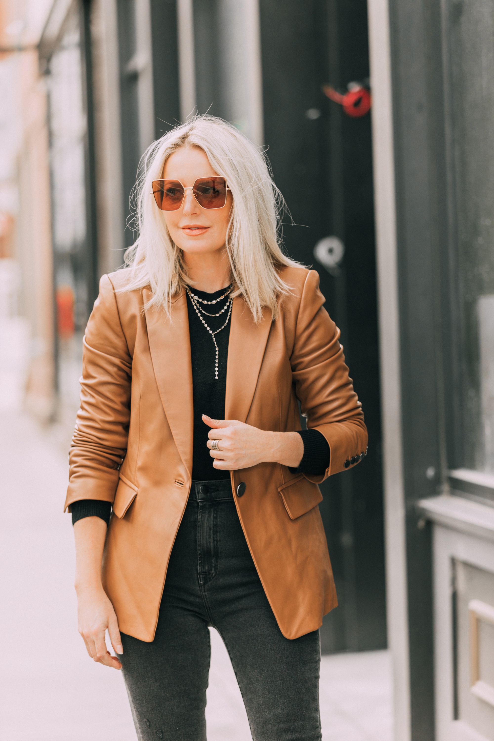 tan and black outfit