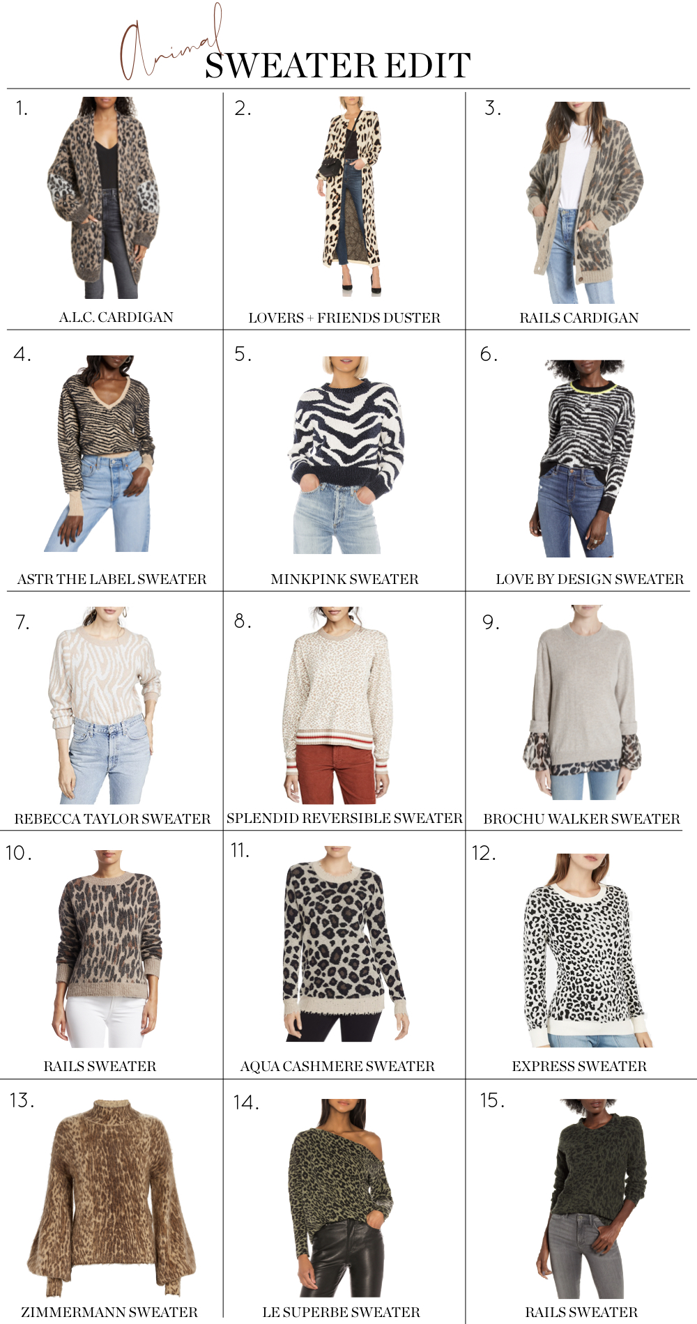 animal print sweaters for fall including leopard print sweaters, zebra print sweaters
