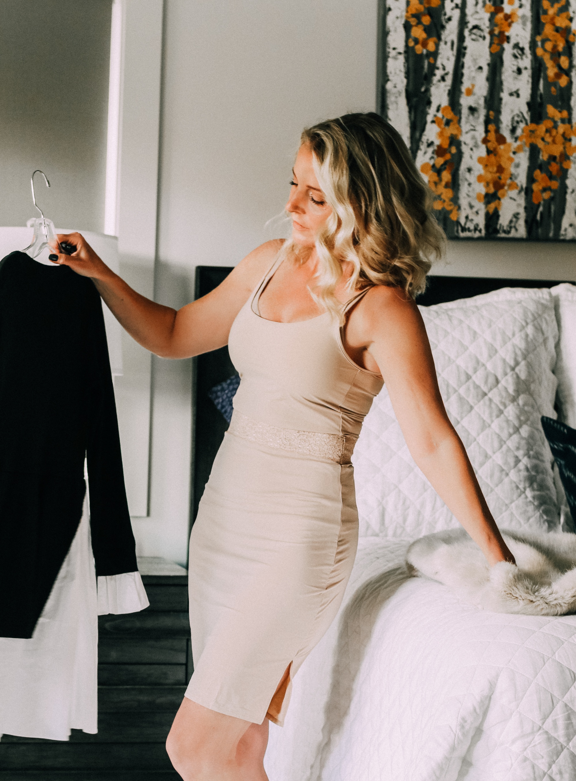 Skirt slips in nude and black from Jockey paired with a adjustible strap camisole and wireless bra on fashion blogger Erin Busbee of Busbee Style