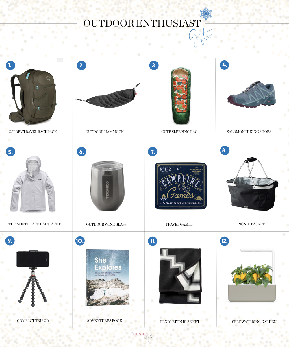 Gifts For The Outdoor Enthusiast, Fashion blogger Erin Busbee of BusbeeStyle.com featuring the perfect gifts for outdoorsy women like a nice backpack, hammock, hiking shoes, and more!