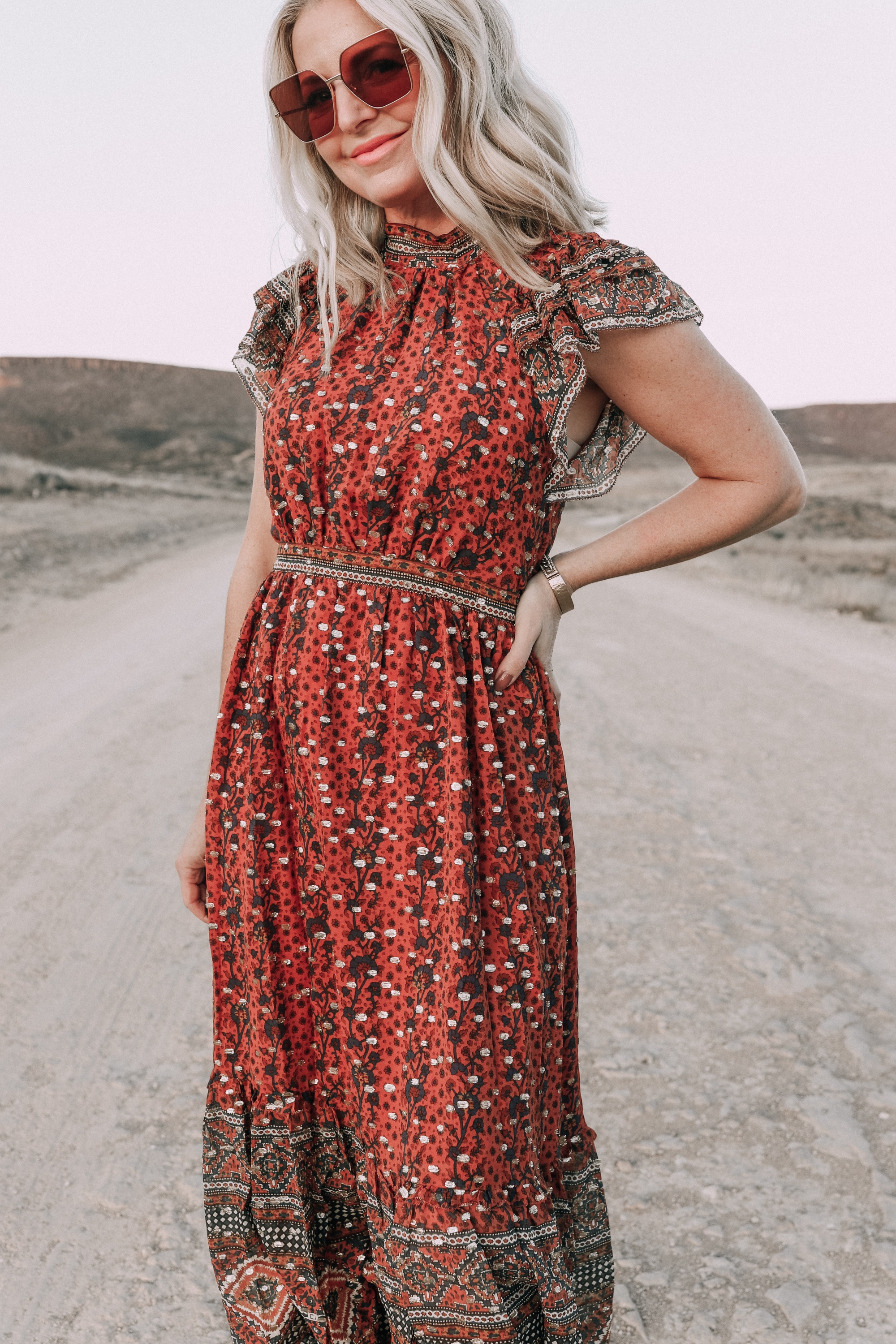 Ulla Johnson Alastair red Dress fashion blogger over 40 Busbee Style at Cibolo Creek Ranch in Texas