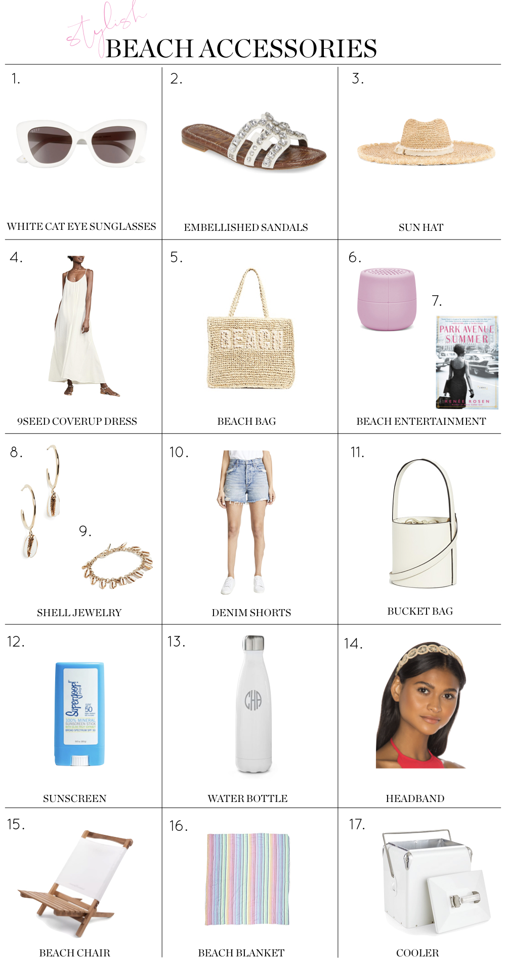 17 fun things to pack for the beach including stylish beach accessories