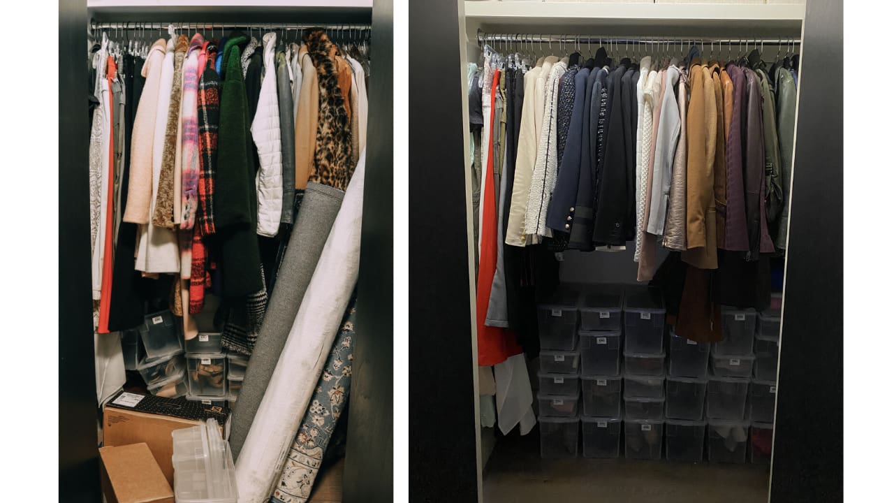 How To Edit Your Closet, Fashion blogger Erin Busbee of BusbeeStyle.com sharing her best tips for editing and purging your closet by showing some before and after photos of her organized closet in Telluride, Colorado