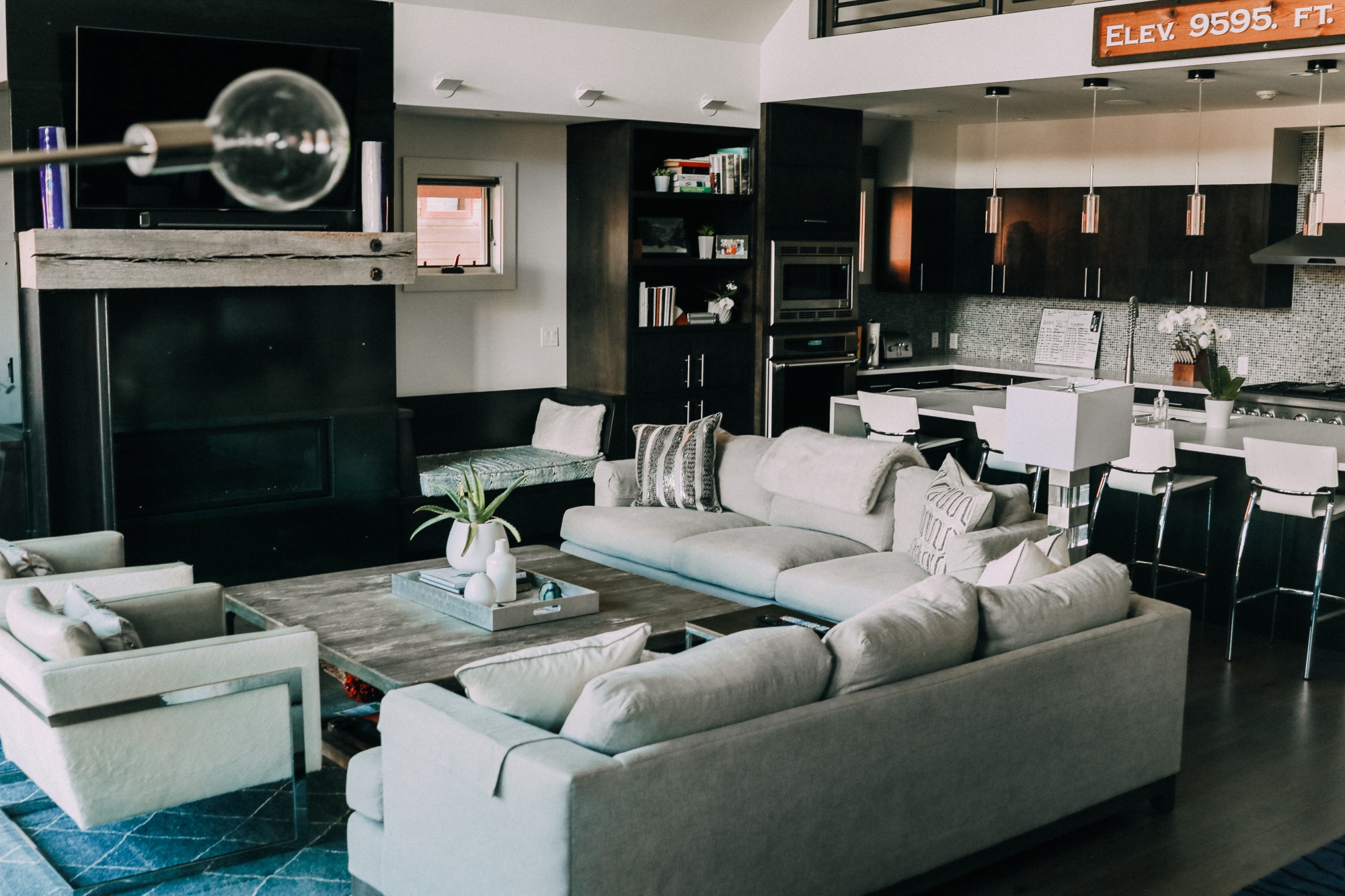 family living room House Tour modern mountain townhome Telluride Colorado