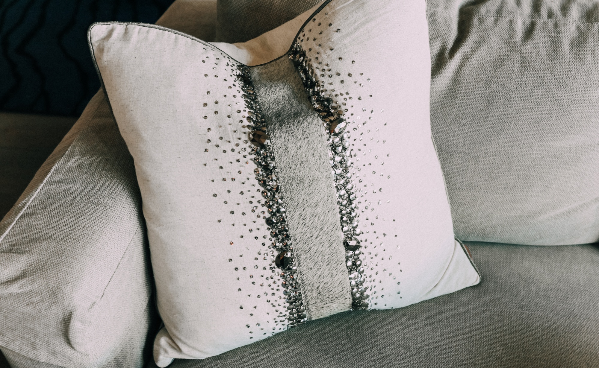 sequin throw pillow on couch House Tour modern mountain townhome Telluride Colorado