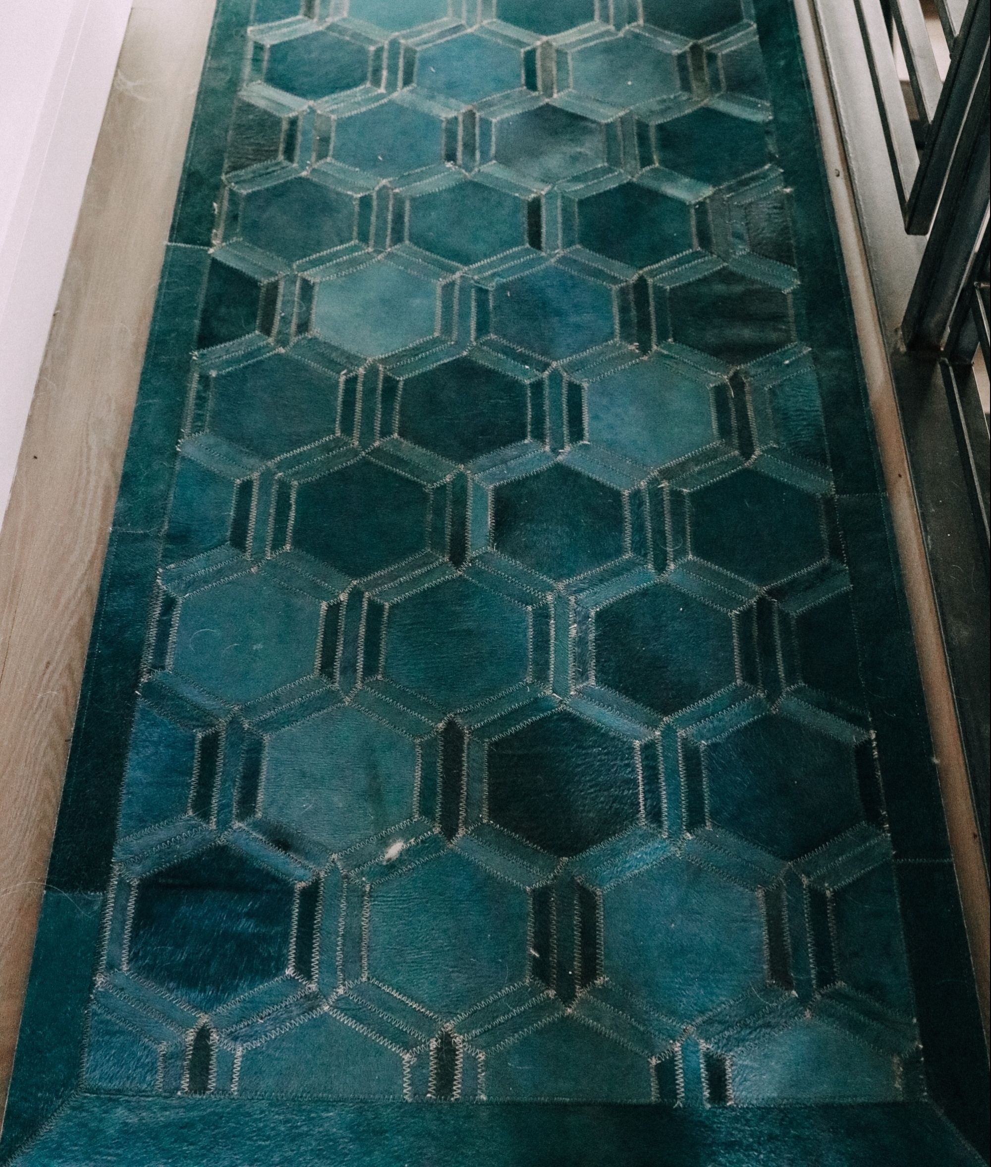 blue cowhide hallway runner rug