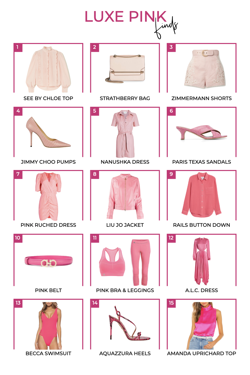 Pink Fashion Finds, pastel pink and hot pink clothing for spring and summer, pink dresses pink handbags and shoes