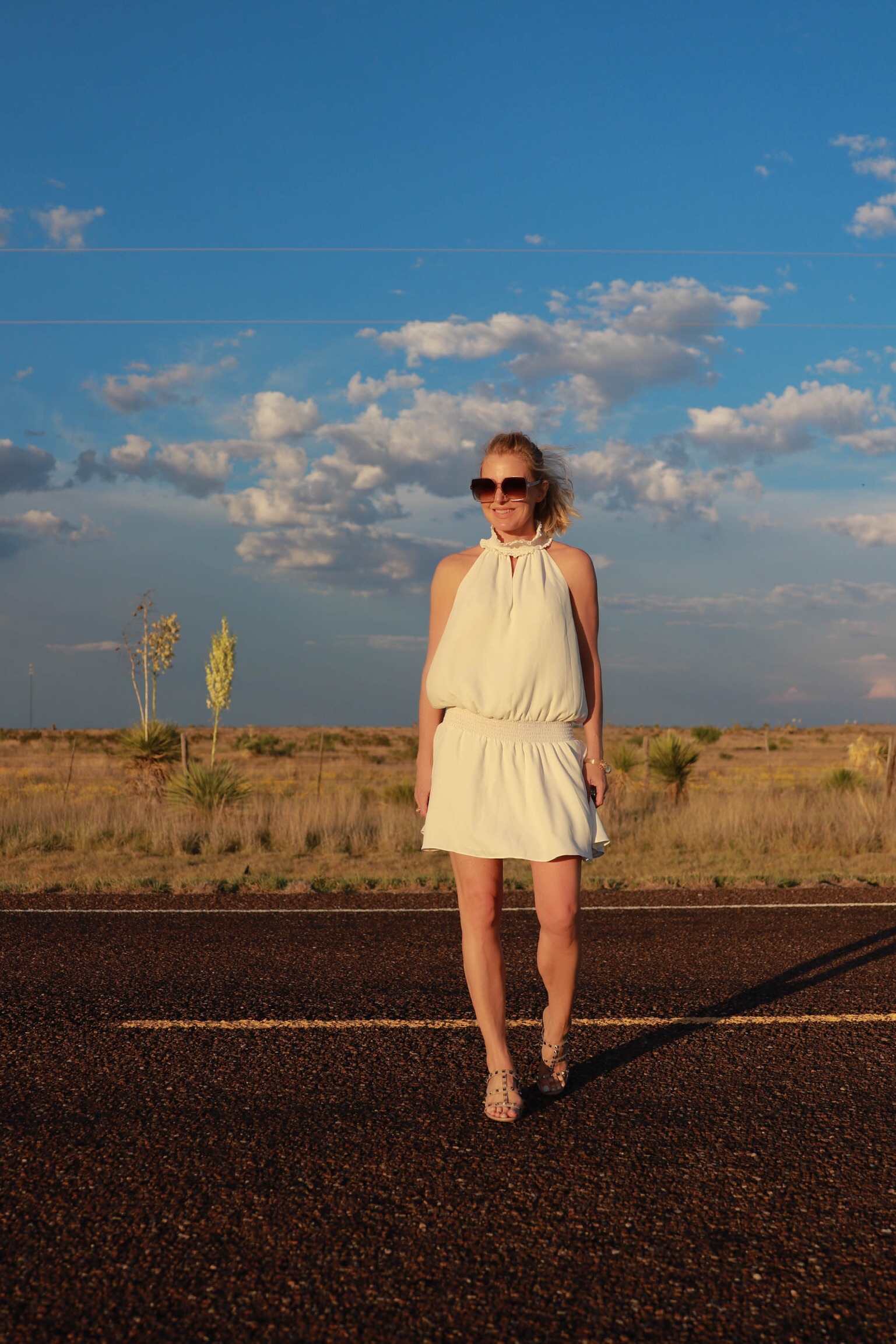 white LWD dress for summer, Amanda Uprichard halter neck Kimmie dress fashion blogger Busbee Style outfit