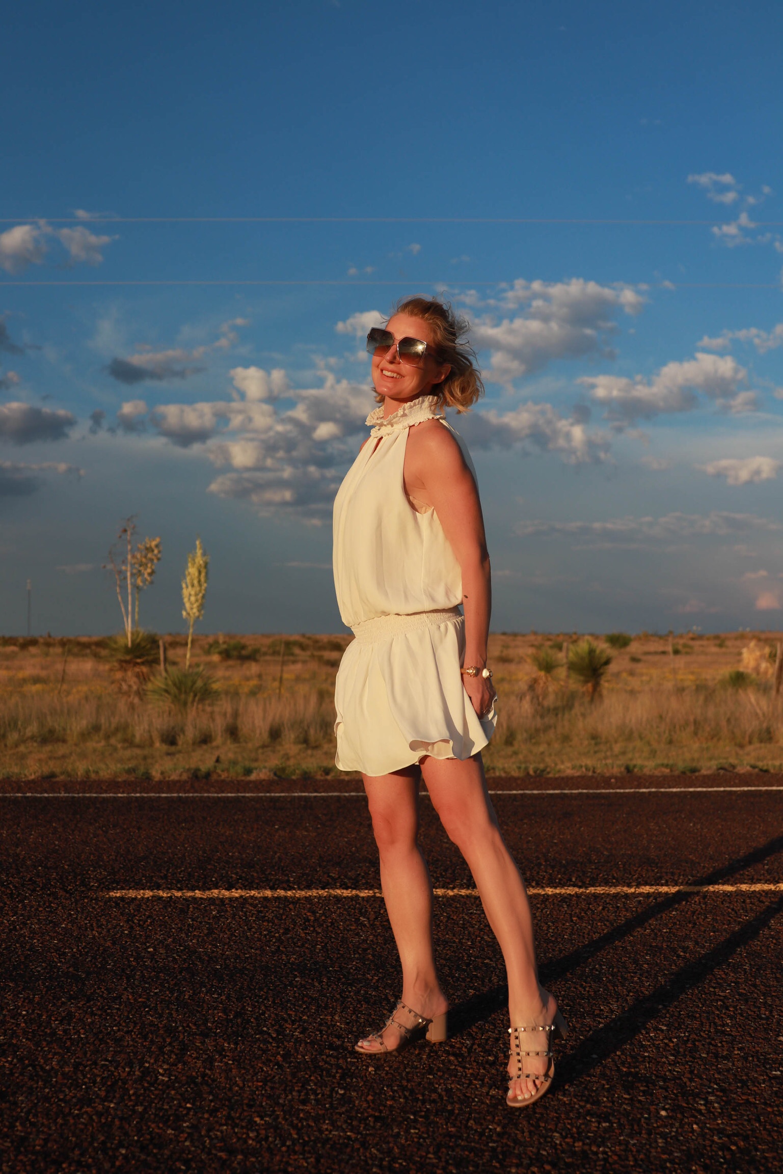 white LWD dress for summer, Amanda Uprichard halter neck Kimmie dress fashion blogger Busbee Style outfit