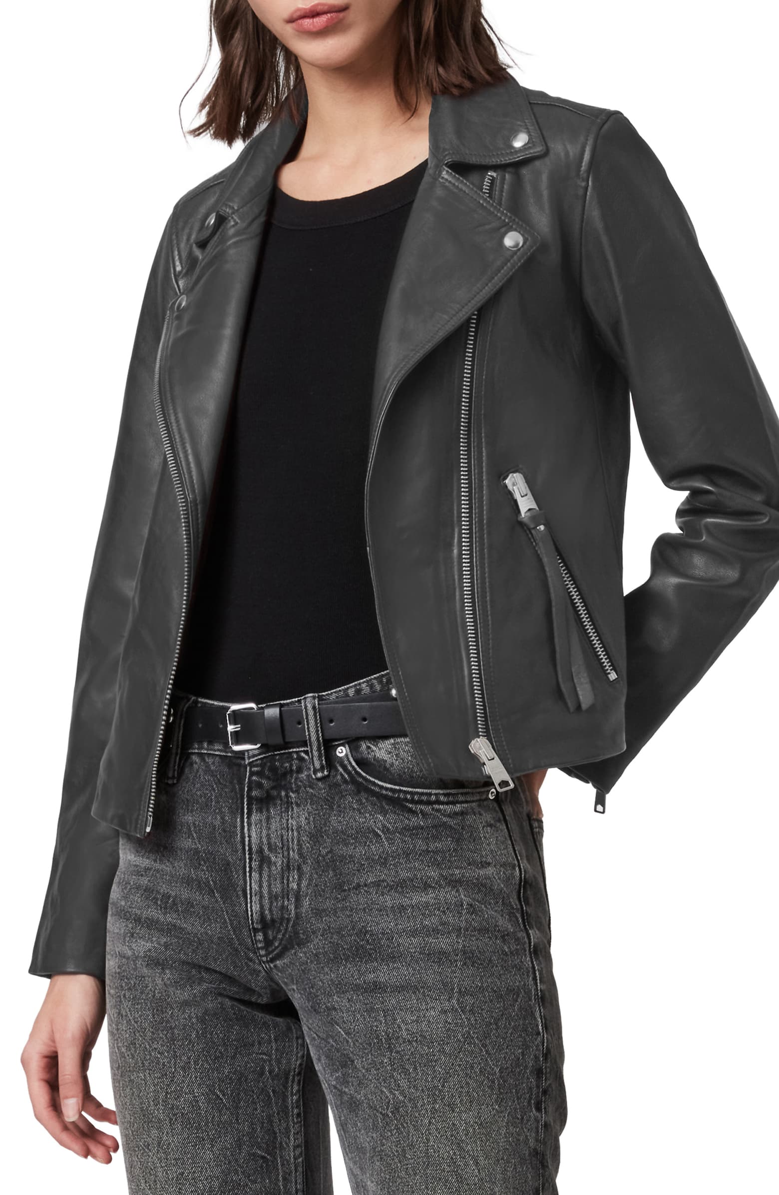 Nordstrom Sale Favorites Including The Allsaints Leather Biker Jacket In Dark Gray