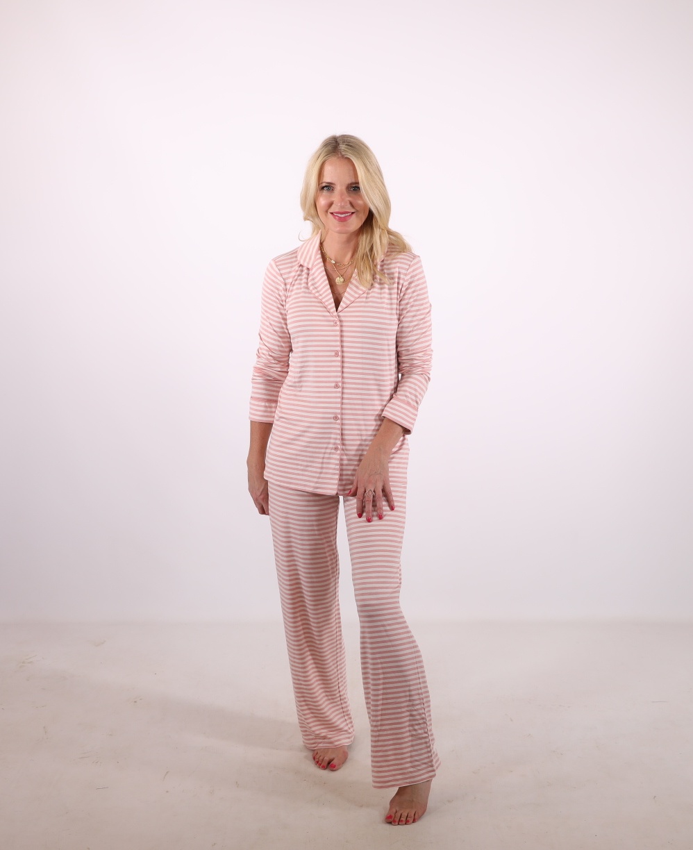 Nordstrom Sale Favorites, Fashion Blogger Erin Busbee Of Busbee Style Wearing Pink Striped Pajamas By Nordstrom In Her Studio In Telluride, Colorado