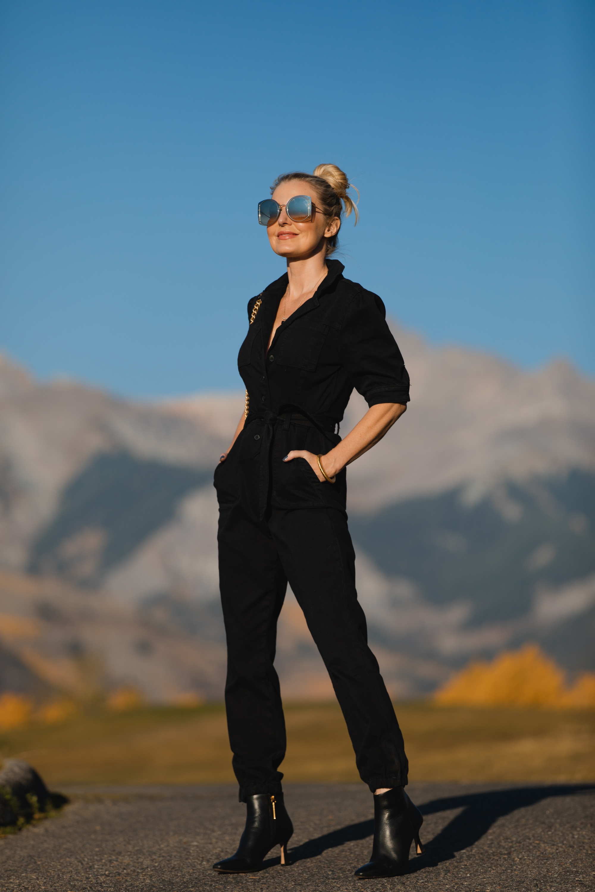 Fall Outfit Ideas Fashion Over 40 | Black Paige Jumpsuit | Erin Busbee of Busbee Style