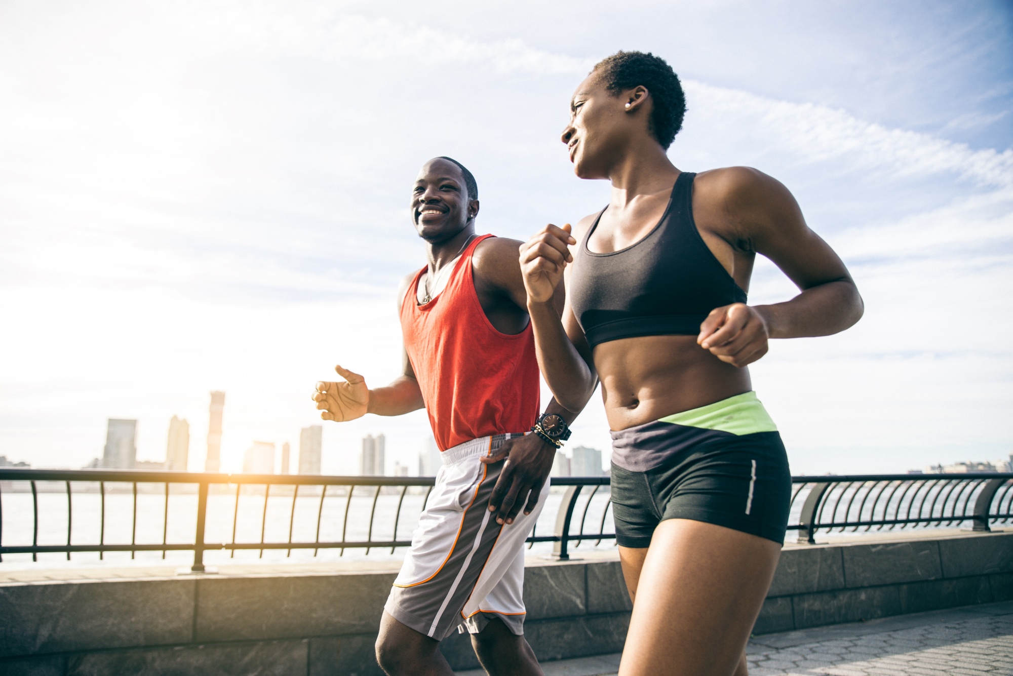 make time together, african american couple running together