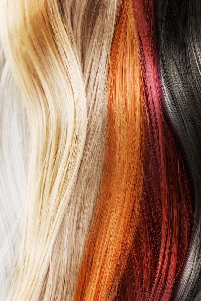 Locks of hair demonstrating different hair colors