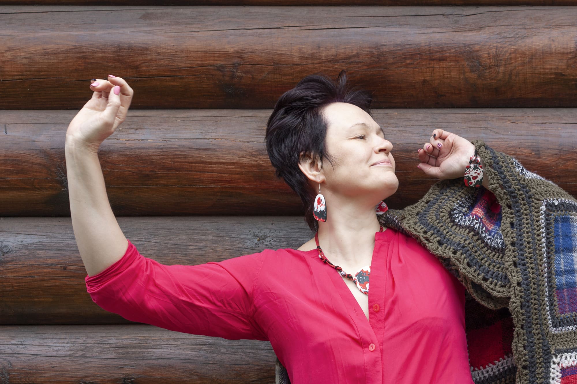 positive things about menopause, portrait of a beautiful middle-aged dancing woman