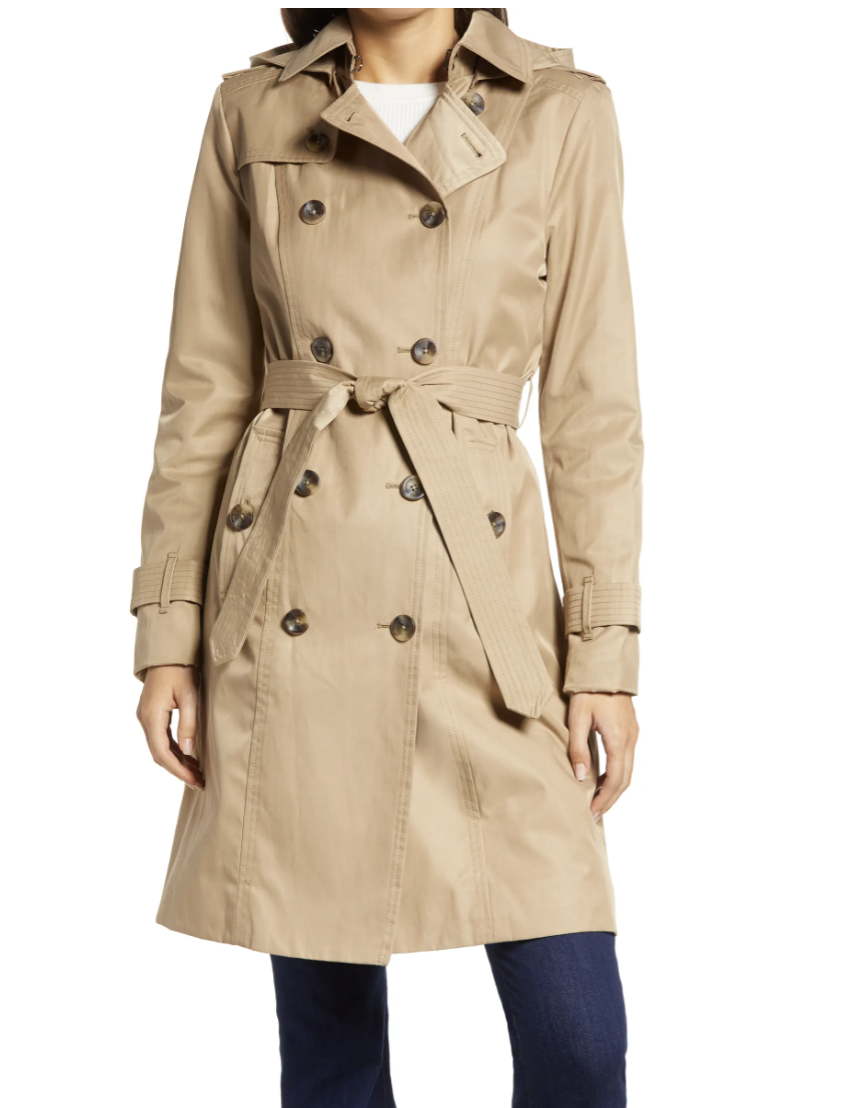 London Fog Double Breasted Trench Coat With Removable Hood - Busbee ...